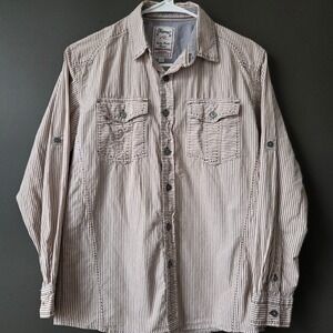 Vtg Request Mens L Striped Long‎ Sleeve Button Up Shirt Casual Western 2000s Y2k